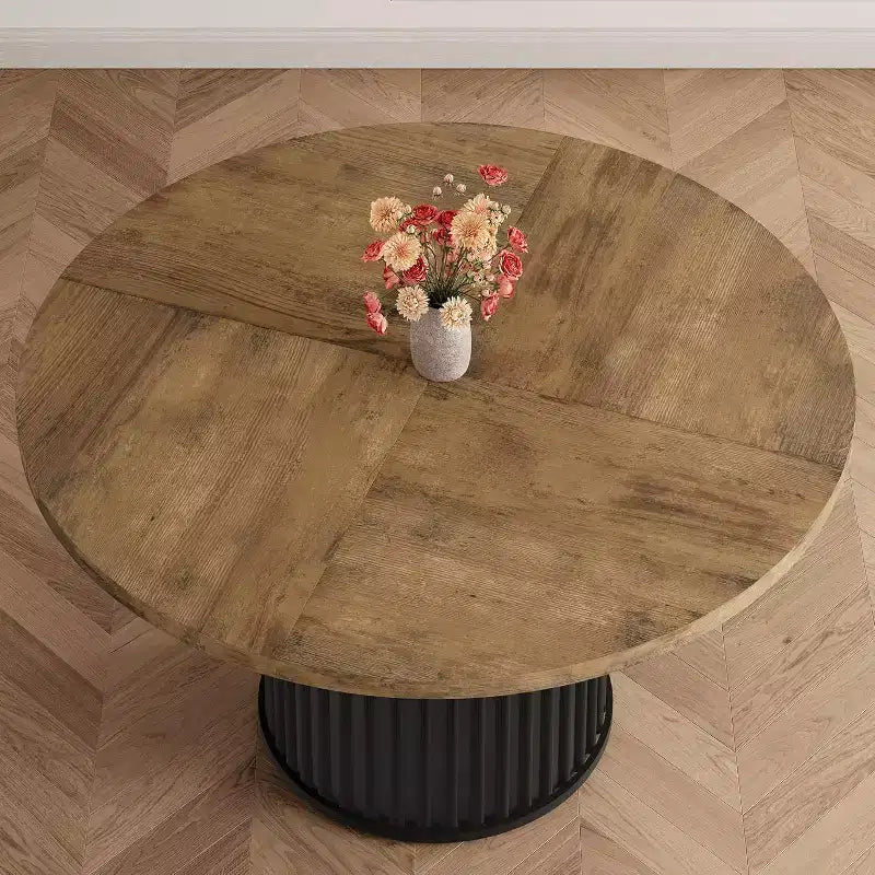 Table à manger ronde industrielle de 47 pouces pour 4 à 6 personnes, table de salle à manger avec base piédestal en métal robuste ondulé, pour salle à manger, cuisine