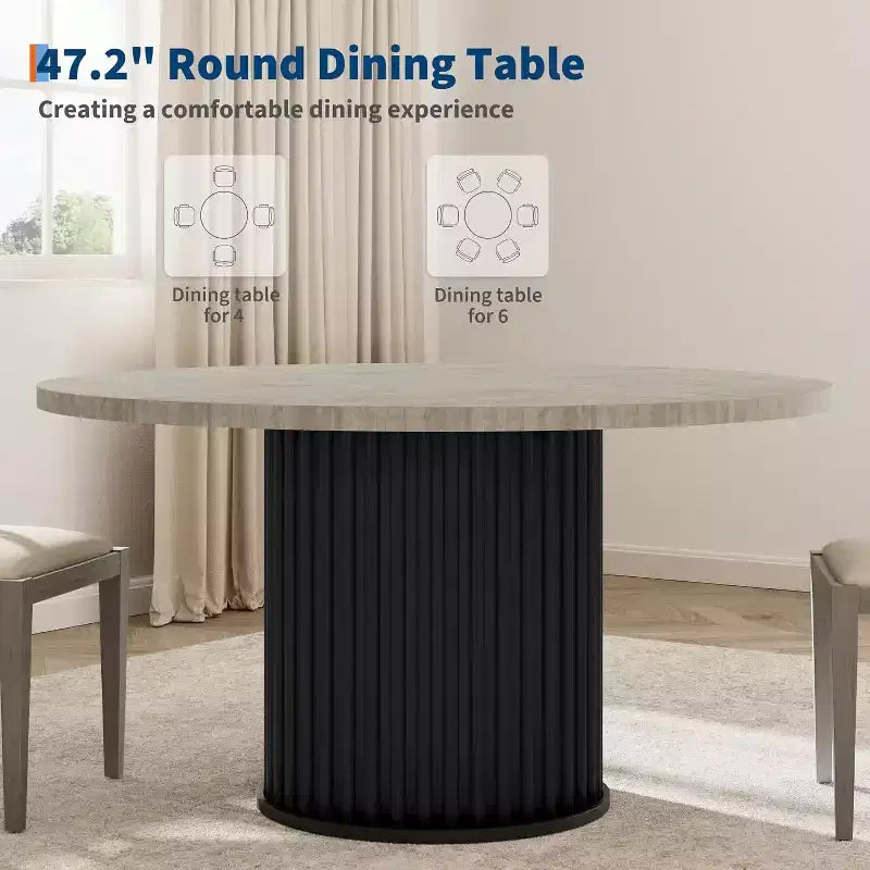 Table à manger ronde industrielle de 47 pouces pour 4 à 6 personnes, table de salle à manger avec base piédestal en métal robuste ondulé, pour salle à manger, cuisine