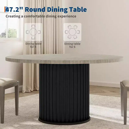 Table à manger ronde industrielle de 47 pouces pour 4 à 6 personnes, table de salle à manger avec base piédestal en métal robuste ondulé, pour salle à manger, cuisine