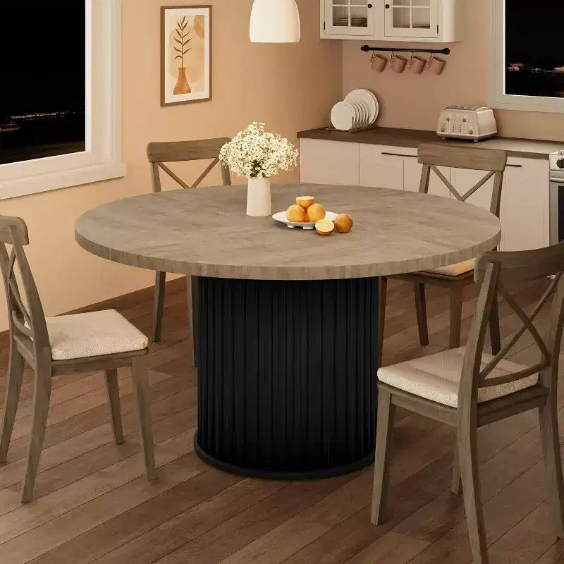 Table à manger ronde industrielle de 47 pouces pour 4 à 6 personnes, table de salle à manger avec base piédestal en métal robuste ondulé, pour salle à manger, cuisine