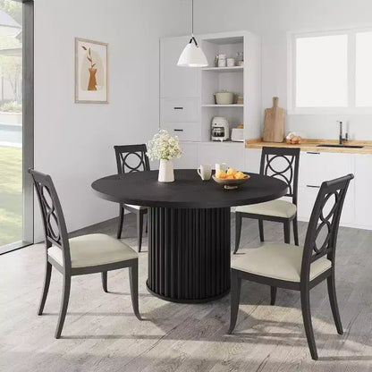 Table à manger ronde industrielle de 47 pouces pour 4 à 6 personnes, table de salle à manger avec base piédestal en métal robuste ondulé, pour salle à manger, cuisine
