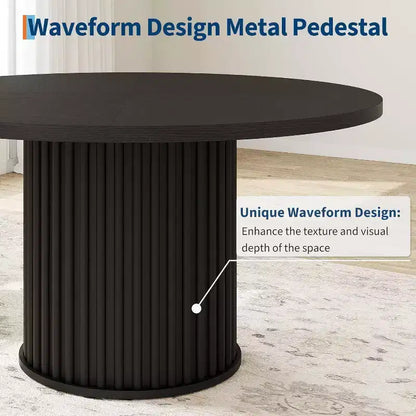 Table à manger ronde industrielle de 47 pouces pour 4 à 6 personnes, table de salle à manger avec base piédestal en métal robuste ondulé, pour salle à manger, cuisine