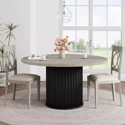 Table à manger ronde industrielle de 47 pouces pour 4 à 6 personnes, table de salle à manger avec base piédestal en métal robuste ondulé, pour salle à manger, cuisine