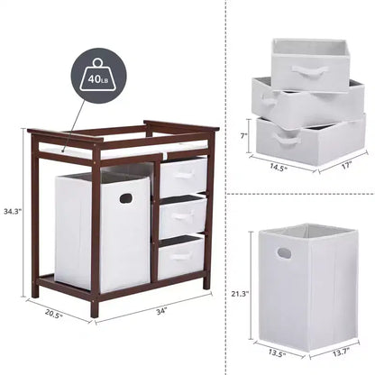 COZONY Table à langer en bois avec 3 tiroirs, panier à linge et matelas à langer, commode moderne pour bébés et nourrissons