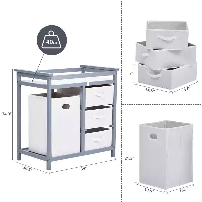 COZONY Table à langer en bois avec 3 tiroirs, panier à linge et matelas à langer, commode moderne pour bébés et nourrissons