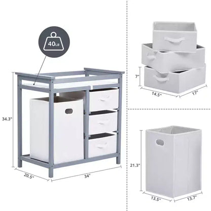 COZONY Table à langer en bois avec 3 tiroirs, panier à linge et matelas à langer, commode moderne pour bébés et nourrissons