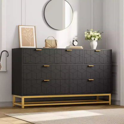 COZONY 7-Drawer Wide Dresser with Gold Handles, Modern Wood Storage Cabinet, Large Chest of Drawers for Bedroom Living Room