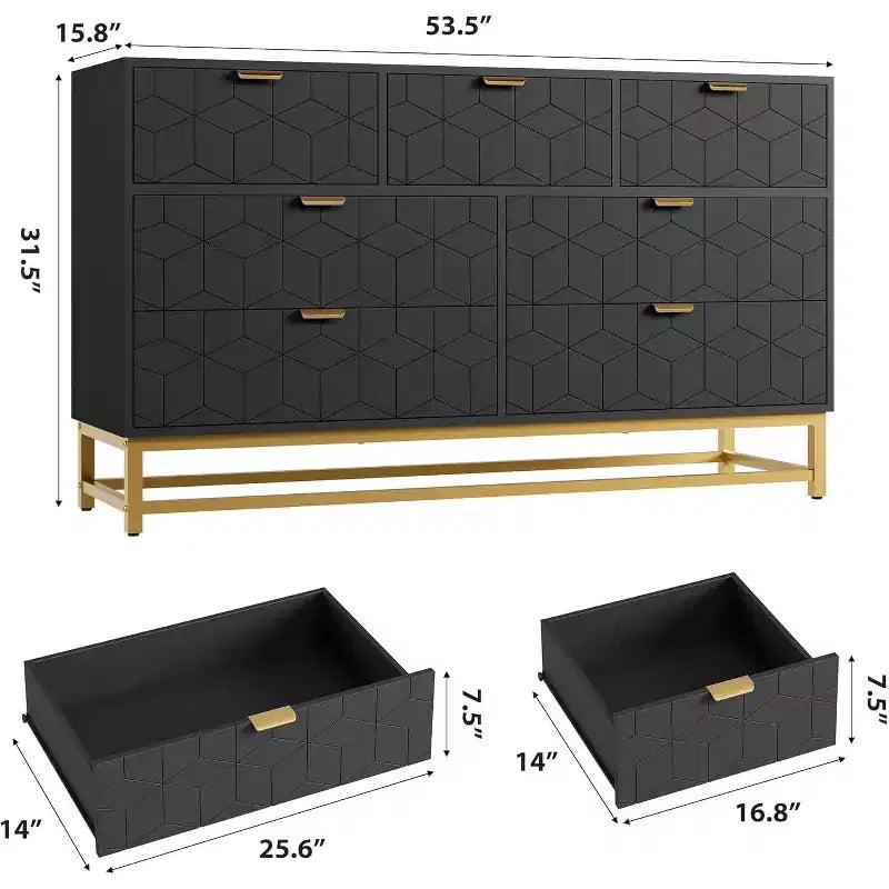 COZONY Commode Large à 7 Tiroirs avec Poignées Dorées, Armoire de Rangement Moderne en Bois, Grande Commode pour Chambre à Coucher et Salon