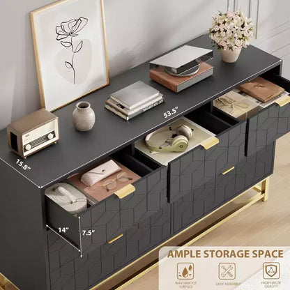 COZONY Commode Large à 7 Tiroirs avec Poignées Dorées, Armoire de Rangement Moderne en Bois, Grande Commode pour Chambre à Coucher et Salon