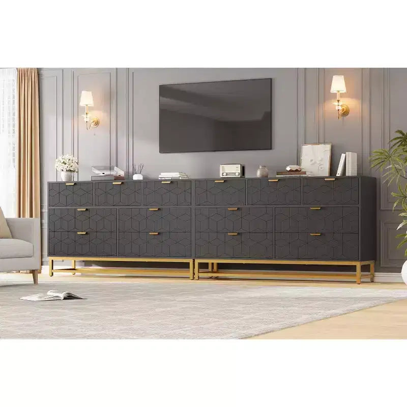 COZONY Commode Large à 7 Tiroirs avec Poignées Dorées, Armoire de Rangement Moderne en Bois, Grande Commode pour Chambre à Coucher et Salon