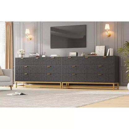 COZONY Commode Large à 7 Tiroirs avec Poignées Dorées, Armoire de Rangement Moderne en Bois, Grande Commode pour Chambre à Coucher et Salon