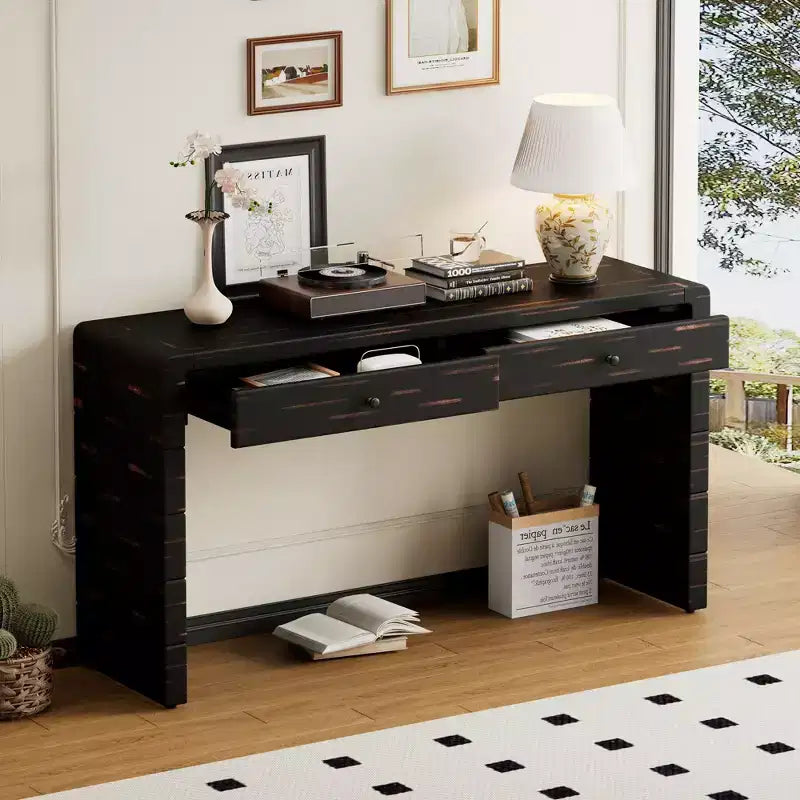Table Console de Ferme Okak 55 po avec Coin Arrondi de Sécurité, Table d'Entrée avec 2 Tiroirs, Table d'Appoint pour Couloir, Salon