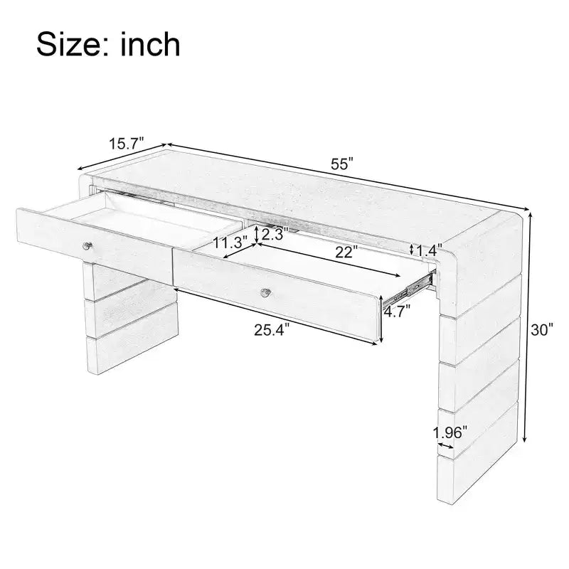 Table Console de Ferme Okak 55 po avec Coin Arrondi de Sécurité, Table d'Entrée avec 2 Tiroirs, Table d'Appoint pour Couloir, Salon
