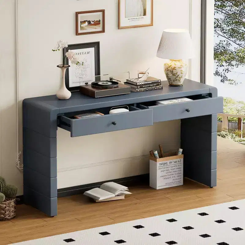 Table Console de Ferme Okak 55 po avec Coin Arrondi de Sécurité, Table d'Entrée avec 2 Tiroirs, Table d'Appoint pour Couloir, Salon