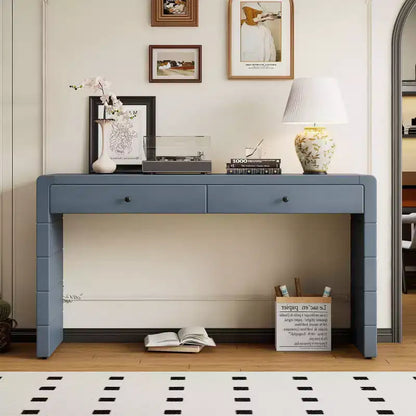 Okak 55IN Farmhouse Console Table with Safety Curved Corner, Entryway Table with 2 Drawers, Accent Table for Hallway, Living Room
