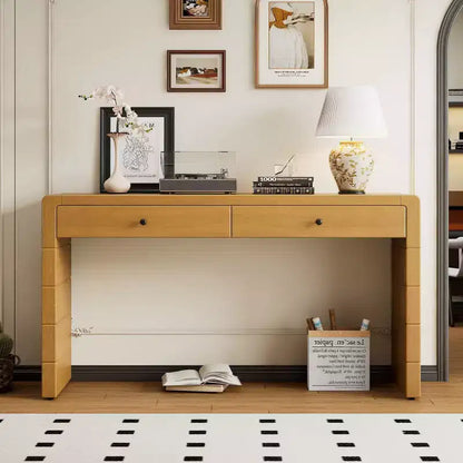 Table Console de Ferme Okak 55 po avec Coin Arrondi de Sécurité, Table d'Entrée avec 2 Tiroirs, Table d'Appoint pour Couloir, Salon