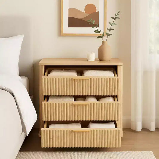 Homy Casa 3-Drawer Storage Cabinet with Textured Fronts for Bedroom, Living Room, or Entryway, Natural