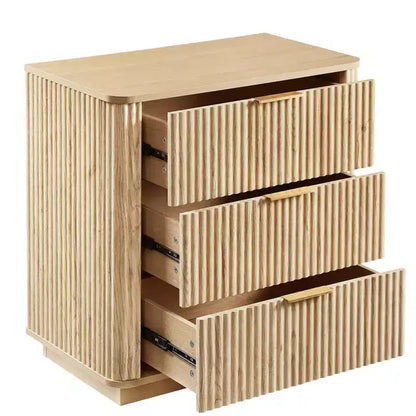 Homy Casa Commode à 3 Tiroirs avec Façades Texturées pour Chambre, Salon ou Entrée, Naturel