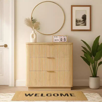 Homy Casa Commode à 3 Tiroirs avec Façades Texturées pour Chambre, Salon ou Entrée, Naturel