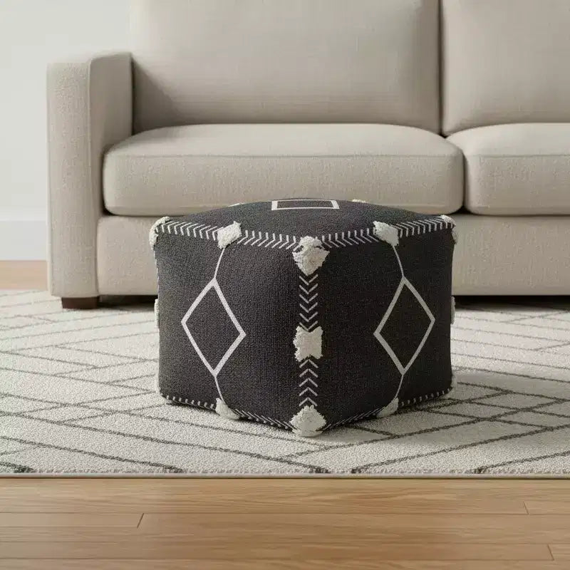 HomeRoots Pouf/Repose-pieds Ottoman Géométrique Noir en Coton 18
