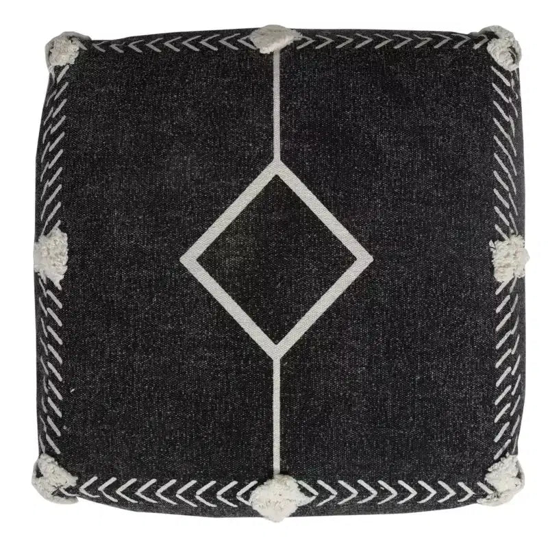 HomeRoots Pouf/Repose-pieds Ottoman Géométrique Noir en Coton 18