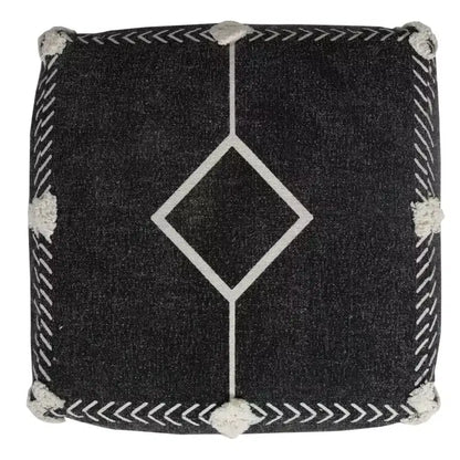 HomeRoots Pouf/Repose-pieds Ottoman Géométrique Noir en Coton 18