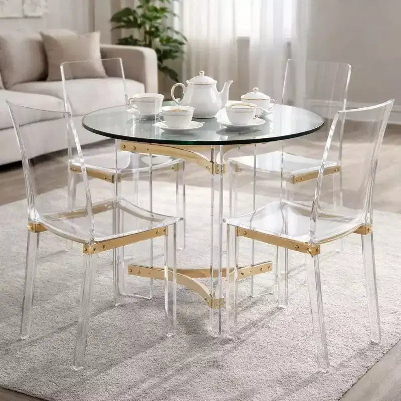 Royal Hampton 23 Inch Round End Table, Glass Top, Acrylic Legs