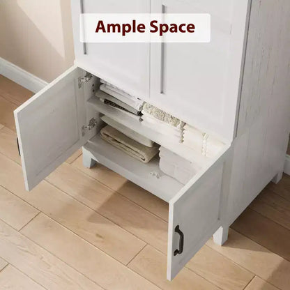 Armoire en bois de 72 po avec tringles de suspension – Grande armoire autoportante avec 18 étagères réglables, 4 portes, charnières à fermeture douce – Rangement style rustique