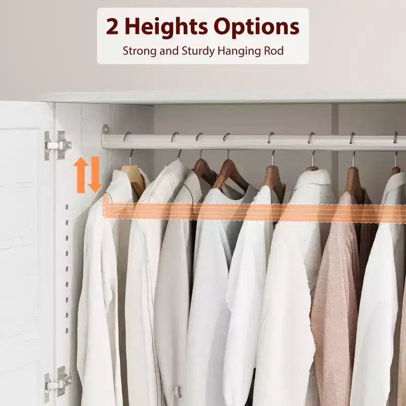 Armoire en bois de 72 po avec tringles de suspension – Grande armoire autoportante avec 18 étagères réglables, 4 portes, charnières à fermeture douce – Rangement style rustique