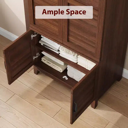Armoire en bois de 72 po avec tringles de suspension – Grande armoire autoportante avec 18 étagères réglables, 4 portes, charnières à fermeture douce – Rangement style rustique