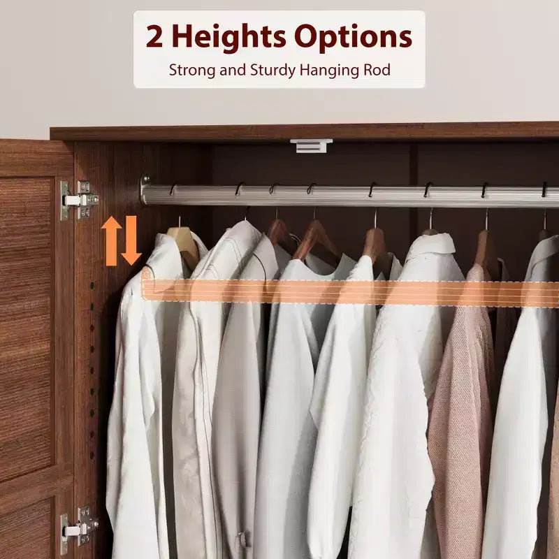 Armoire en bois de 72 po avec tringles de suspension – Grande armoire autoportante avec 18 étagères réglables, 4 portes, charnières à fermeture douce – Rangement style rustique