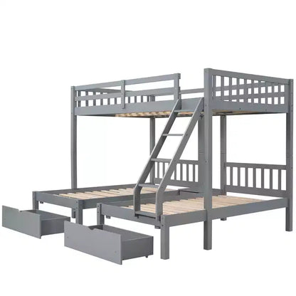 Lit superposé Triple (grand lit en bas, lits jumeaux au milieu et en haut) pour 3 enfants, en bois, avec tiroirs et barrières de sécurité, pour chambre à coucher ou dortoir