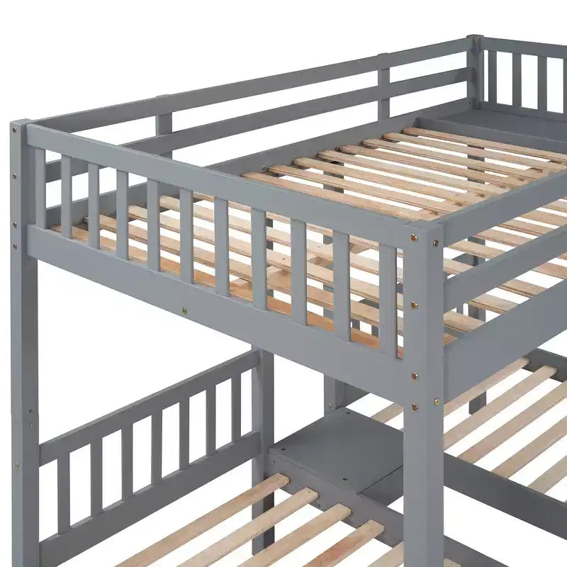 Lit superposé Triple (grand lit en bas, lits jumeaux au milieu et en haut) pour 3 enfants, en bois, avec tiroirs et barrières de sécurité, pour chambre à coucher ou dortoir