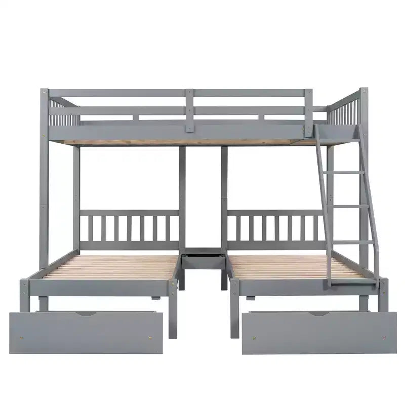 Lit superposé Triple (grand lit en bas, lits jumeaux au milieu et en haut) pour 3 enfants, en bois, avec tiroirs et barrières de sécurité, pour chambre à coucher ou dortoir