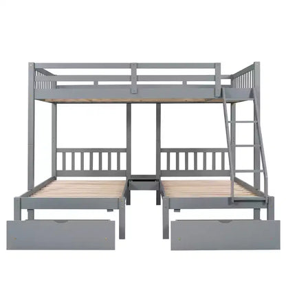 Lit superposé Triple (grand lit en bas, lits jumeaux au milieu et en haut) pour 3 enfants, en bois, avec tiroirs et barrières de sécurité, pour chambre à coucher ou dortoir