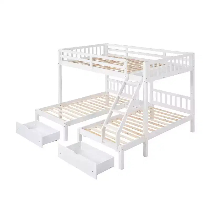 Lit superposé Triple (grand lit en bas, lits jumeaux au milieu et en haut) pour 3 enfants, en bois, avec tiroirs et barrières de sécurité, pour chambre à coucher ou dortoir