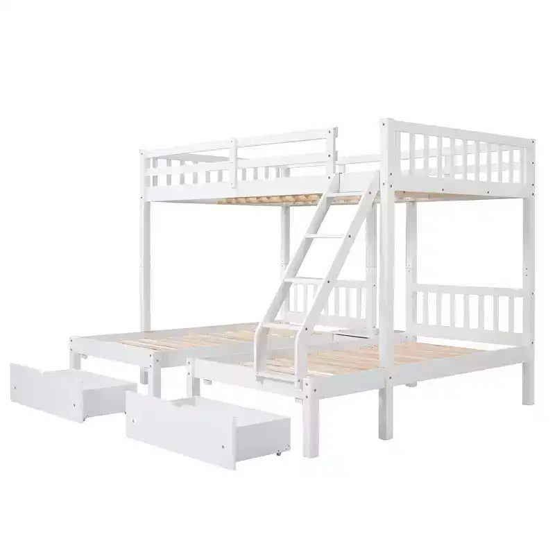 Lit superposé Triple (grand lit en bas, lits jumeaux au milieu et en haut) pour 3 enfants, en bois, avec tiroirs et barrières de sécurité, pour chambre à coucher ou dortoir