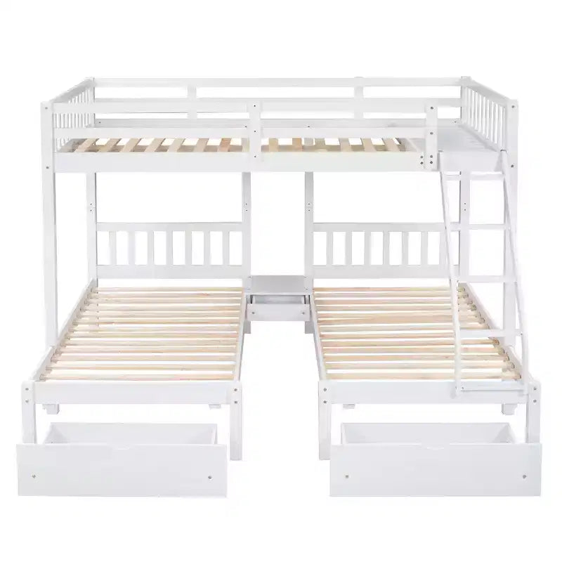 Lit superposé Triple (grand lit en bas, lits jumeaux au milieu et en haut) pour 3 enfants, en bois, avec tiroirs et barrières de sécurité, pour chambre à coucher ou dortoir