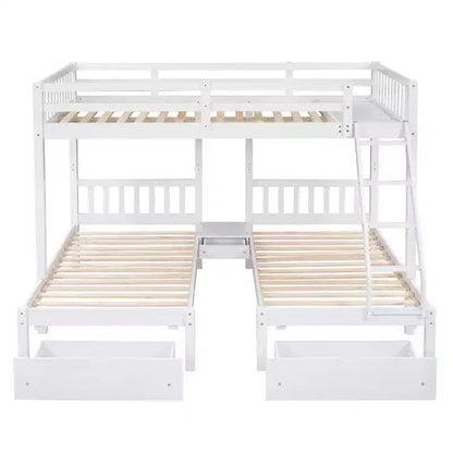 Lit superposé Triple (grand lit en bas, lits jumeaux au milieu et en haut) pour 3 enfants, en bois, avec tiroirs et barrières de sécurité, pour chambre à coucher ou dortoir