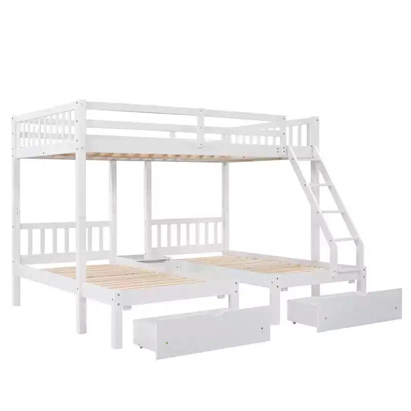Lit superposé Triple (grand lit en bas, lits jumeaux au milieu et en haut) pour 3 enfants, en bois, avec tiroirs et barrières de sécurité, pour chambre à coucher ou dortoir