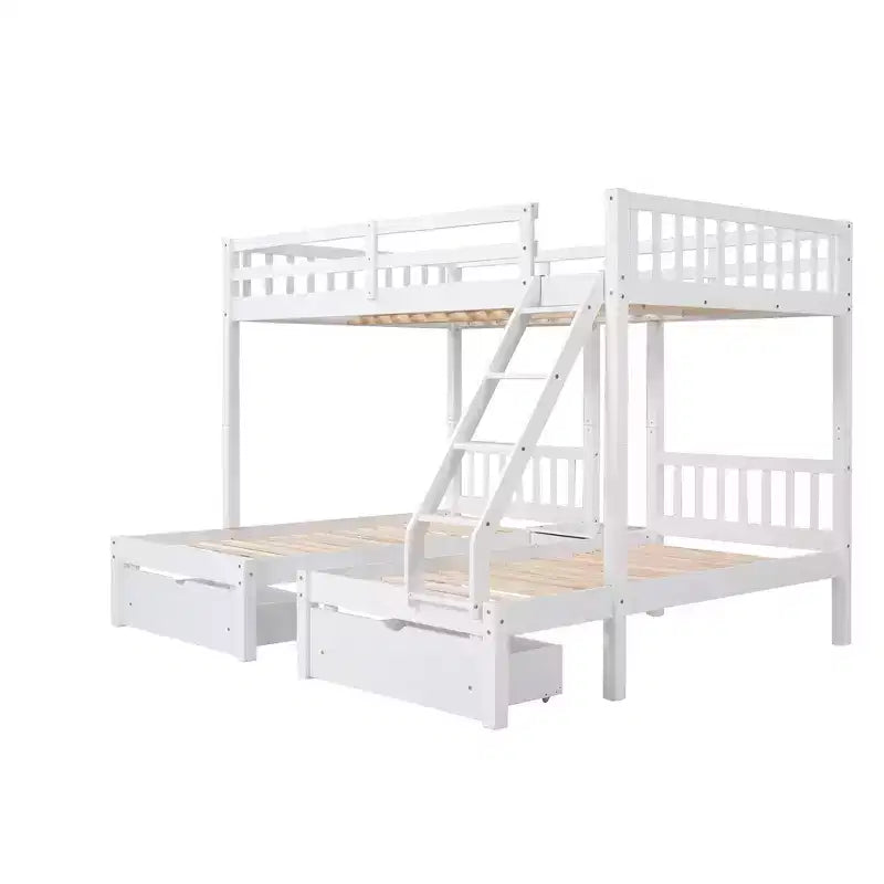 Lit superposé Triple (grand lit en bas, lits jumeaux au milieu et en haut) pour 3 enfants, en bois, avec tiroirs et barrières de sécurité, pour chambre à coucher ou dortoir