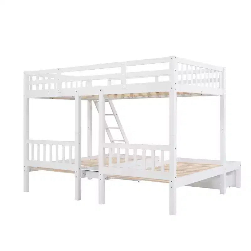 Lit superposé Triple (grand lit en bas, lits jumeaux au milieu et en haut) pour 3 enfants, en bois, avec tiroirs et barrières de sécurité, pour chambre à coucher ou dortoir