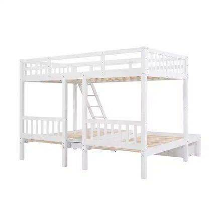 Lit superposé Triple (grand lit en bas, lits jumeaux au milieu et en haut) pour 3 enfants, en bois, avec tiroirs et barrières de sécurité, pour chambre à coucher ou dortoir