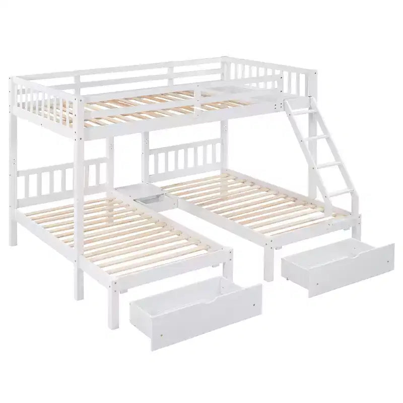 Lit superposé Triple (grand lit en bas, lits jumeaux au milieu et en haut) pour 3 enfants, en bois, avec tiroirs et barrières de sécurité, pour chambre à coucher ou dortoir