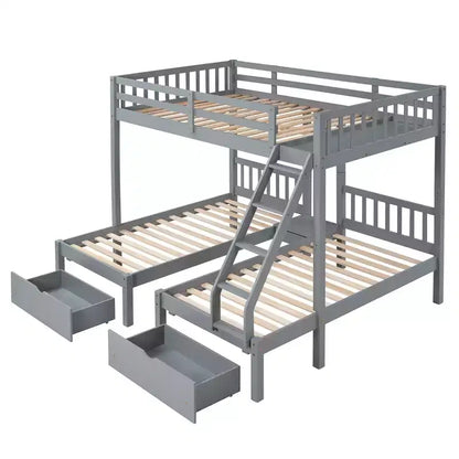 Lit superposé Triple (grand lit en bas, lits jumeaux au milieu et en haut) pour 3 enfants, en bois, avec tiroirs et barrières de sécurité, pour chambre à coucher ou dortoir