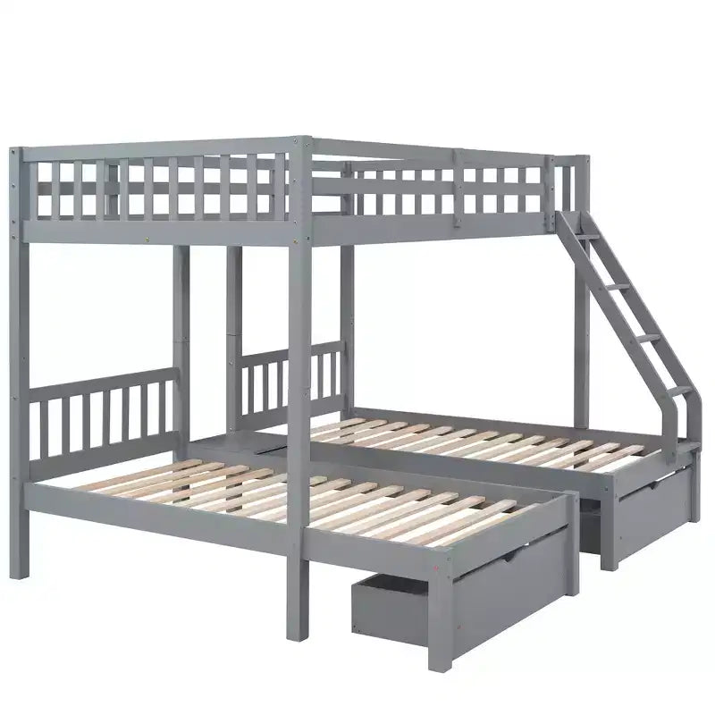 Lit superposé Triple (grand lit en bas, lits jumeaux au milieu et en haut) pour 3 enfants, en bois, avec tiroirs et barrières de sécurité, pour chambre à coucher ou dortoir