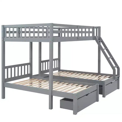 Lit superposé Triple (grand lit en bas, lits jumeaux au milieu et en haut) pour 3 enfants, en bois, avec tiroirs et barrières de sécurité, pour chambre à coucher ou dortoir