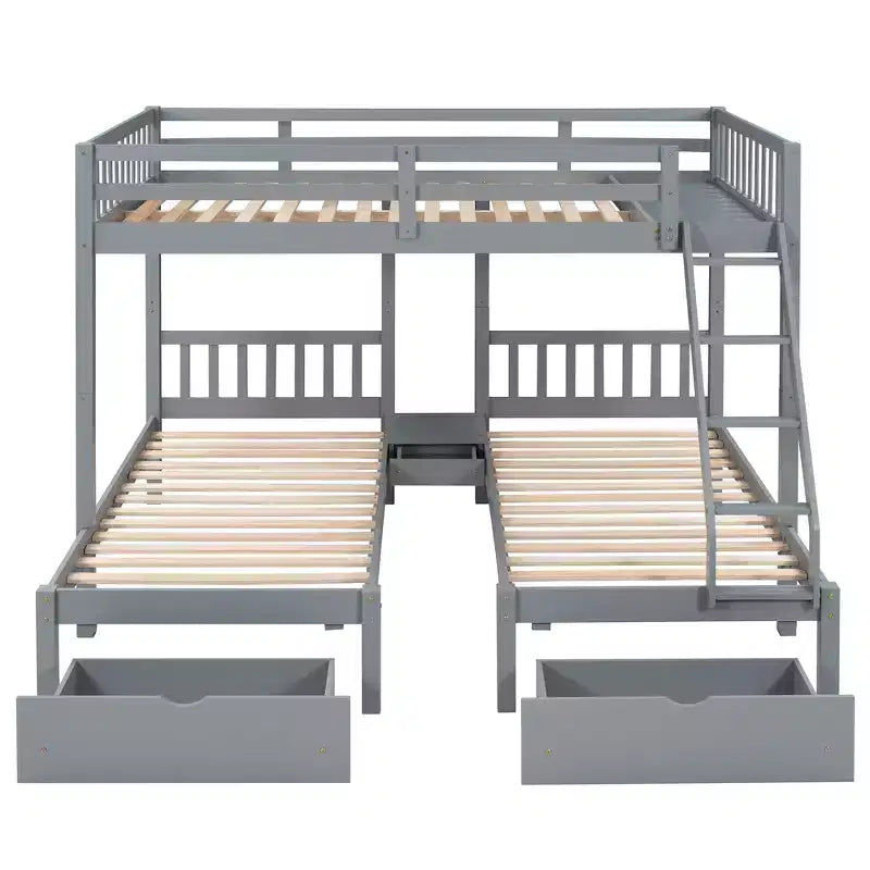 Lit superposé Triple (grand lit en bas, lits jumeaux au milieu et en haut) pour 3 enfants, en bois, avec tiroirs et barrières de sécurité, pour chambre à coucher ou dortoir