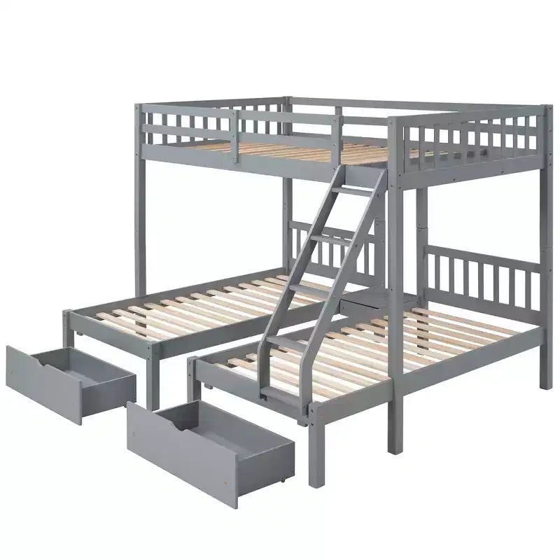 Lit superposé Triple (grand lit en bas, lits jumeaux au milieu et en haut) pour 3 enfants, en bois, avec tiroirs et barrières de sécurité, pour chambre à coucher ou dortoir