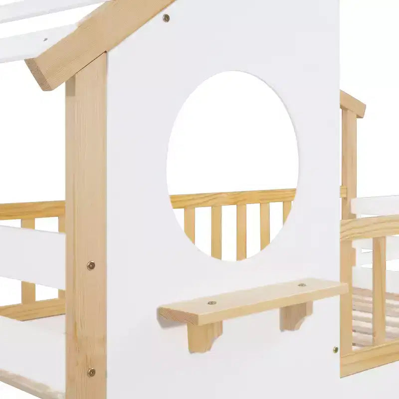 Lit superposé jumeau sur jumeau avec escalier, Cadre de lit superposé maison avec rangement et barrière de sécurité pour enfants filles garçons, Blanc